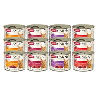 Animonda Carny Adult cibo umido per gatti, varianti: manzo e pollo, manzo e cuore, manzo e agnello, solo manzo. Senza zuccheri aggiunti, senza cereali.