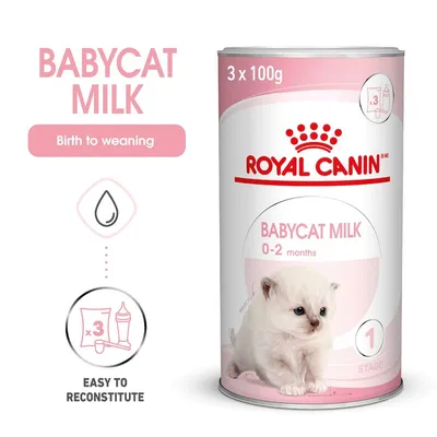 Babycat Milk for 0-2 months, birth to weaning. Pack contains 3 x 100g. Easy to reconstitute. Suitable for first stage feeding.