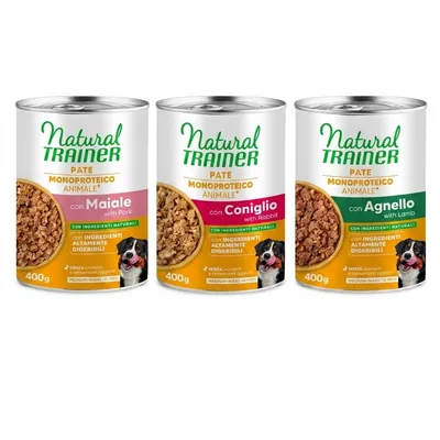 Natural Trainer Pate Monoproteico Medium & Maxi Adult - 24 x 400 g Mix: 8x Maiale, 8x Coniglio, 8x Agnello