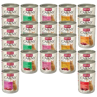 Animonda Carny Adult cibo per gatti, diverse varietà: solo manzo, manzo e pollo, manzo e tacchino con gamberetti, cocktail di carni miste. Senza cereali né zuccheri aggiunti.
