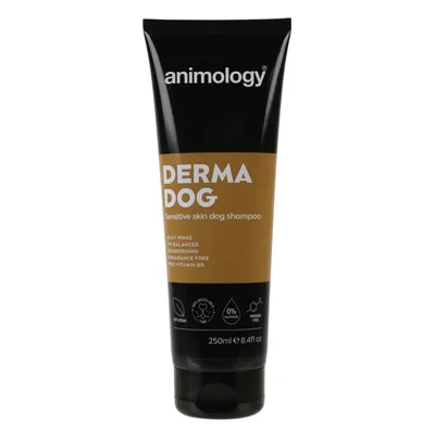 Animology Derma Dog sensitive skin dog shampoo, easy rinse, pH balanced, deodorising, fragrance free, pro vitamin B5, vegan, paraben free, 250ml tube