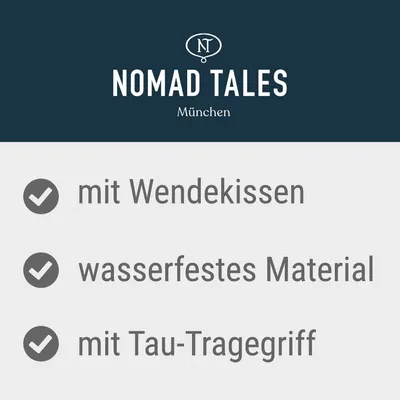 Nomad Tales München. Cu pernă reversibilă, material impermeabil, cu mâner din frânghie.