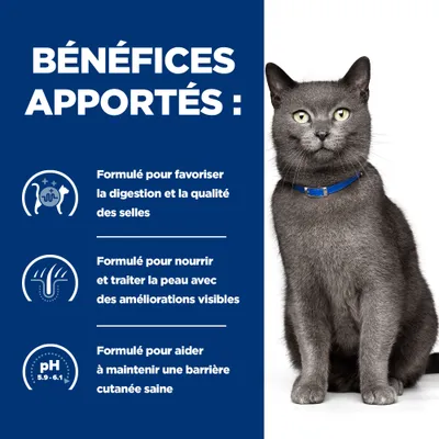 BÉNÉFICES APPORTÉS : Formulé pour favoriser la digestion et la qualité des selles, nourrir et traiter la peau, aider à maintenir une barrière cutanée saine. pH 5,9–6,1 visible.