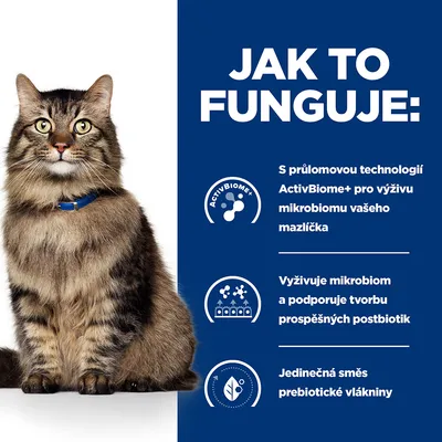 Jak to funguje: S průlomovou technologií ActivBiome+ pro výživu mikrobiomu vašeho mazlíčka. Vyživuje mikrobiom a podporuje tvorbu prospěšných postbiotik. Jedinečná směs prebiotické vlákniny.