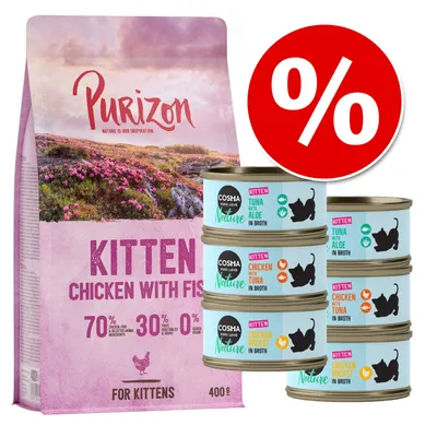 Poskusni set Kitten: Purizon 400 g  & Cosma Nature 6 x 70 g - Set 1: s piščancem