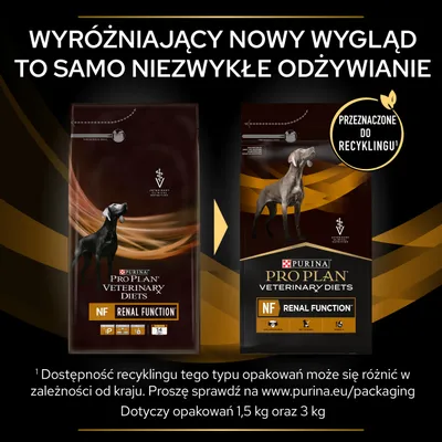 Purina Pro Plan Veterinary Diets NF Renal Function – nowe opakowanie karmy dla psów, przeznaczone do recyklingu. Dotyczy opakowań 1,5 kg oraz 3 kg.