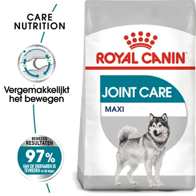 Royal Canin Joint Care Maxi hondenvoer, tekst: Vergemakkelijkt het bewegen, bewezen resultaten 97% van de eigenaren is tevreden na 28 dagen.