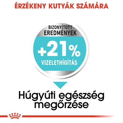 Érzékeny kutyák számára. Bizonyított eredmények: +21% vizelethígítás. Húgyúti egészség megőrzése.