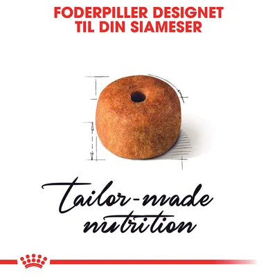 Foderpiller designet til din siameser. tailor-made nutrition. Billede af rund foderpille med hul i midten.