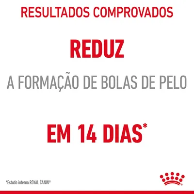 Resultados comprovados: reduz a formação de bolas de pelo em 14 dias. *Estudo interno ROYAL CANIN.
