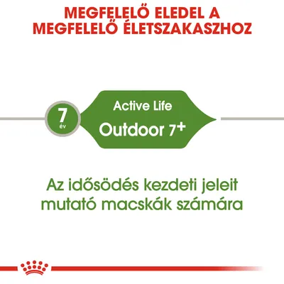 MEGFELELŐ ELEDEL A MEGFELELŐ ÉLETSZAKASZHOZ. Active Life Outdoor 7+. 7 év. Az idősödés kezdeti jeleit mutató macskák számára.