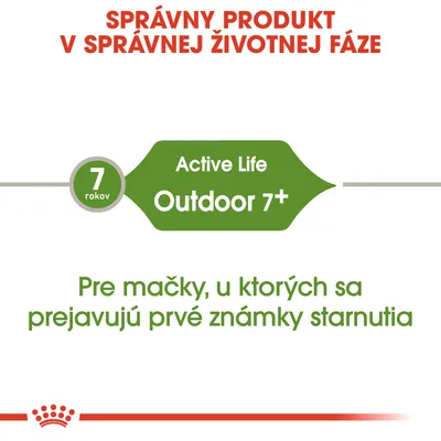 Active Life Outdoor 7+, pre mačky od 7 rokov, u ktorých sa prejavujú prvé známky starnutia. Správny produkt v správnej životnej fáze.