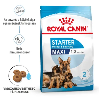 ROYAL CANIN Starter Mother & Babydog MAXI 1–2 months kutyatáp csomag, német juhászkutya kölykökkel, visszanedvesíthető tápszemcse, erős immunrendszer, egészség támogatása ROYAL CANIN Starter Mother & Babydog MAXI 1–2 months kutyatáp csomag, német juhászkutya kölykökkel, visszanedvesíthető tápszemcse, erős immunrendszer, egészség támogatása