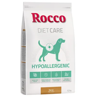 Rocco Diet Care Hypoallergenic Hundefutter, Pferd, getreidefrei, tierisches Einzelprotein, reich an Omega-3-Fettsäuren, unterstützt Haut und Fell, 12 kg Beutel.
