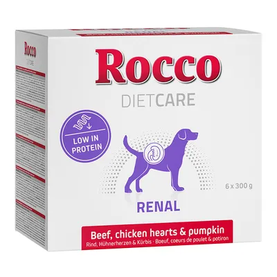 Rocco Diet Care Renal, vähäproteiininen, naudanliha, kanan sydämet ja kurpitsa, 6 x 300 g. Erikoisruoka koirille, joilla on munuaisongelmia.