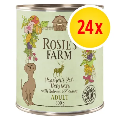 Rosie’s Farm Poacher’s Pot Venison with Salmon & Pheasant, ADULT, 800 g, recette sans céréales, lot de 24 boîtes. Texte en anglais sur l’emballage. Rosie’s Farm Poacher’s Pot Venison with Salmon & Pheasant, ADULT, 800 g, recette sans céréales, lot de 24 boîtes. Texte en anglais sur l’emballage.