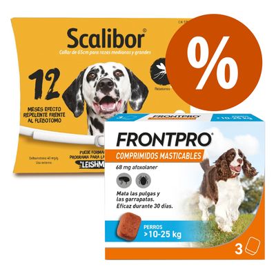 Pack antiparasitarios: collar Scalibor + comprimidos Frontpro para perros Collar 48 cm + comprimidos 4-10 kg