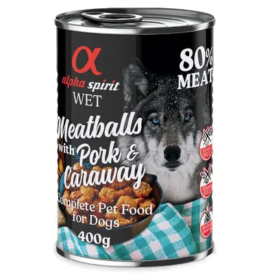 Sparpaket alpha spirit Dog Meatballs 12 x 400 g - Schwein & Kümmel