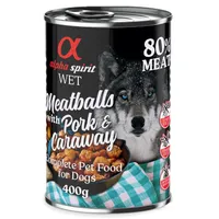 4 + 2 gratis! 6 x 400 g alpha spirit Dog Meatballs - Schwein & Kümmel
