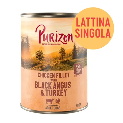 Purizon Chicken Fillet with Black Angus & Turkey, 45% chicken fillet, adult dogs, lattina singola, 400 g