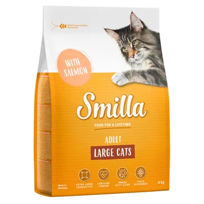 Smilla Adult Large Cats száraz macskaeledel lazaccal, visszazárható csomagolás, taurinnal, omega zsírsavakkal és Yucca Schidigerával, 4 kg. Németországban készült.