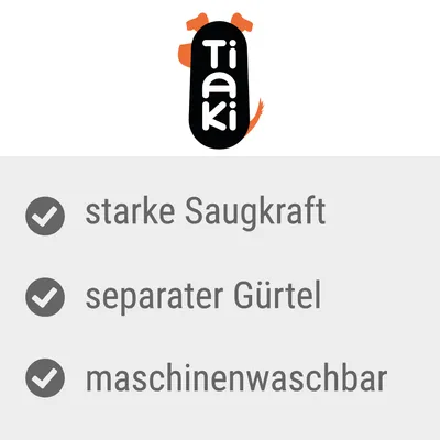 Tiaki. Eigenschaften: starke Saugkraft, separater Gürtel, maschinenwaschbar.