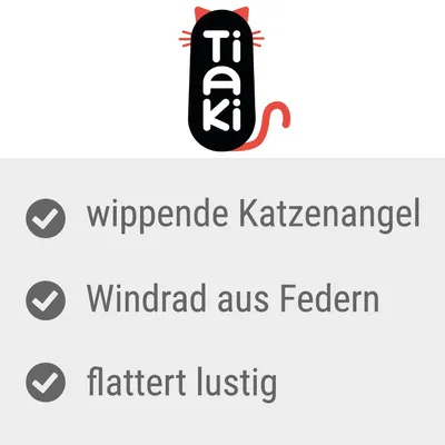 Tiaki. Wippende Katzenangel, Windrad aus Federn, flattert lustig.