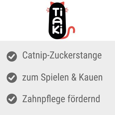 Tiaki. Catnip-Zuckerstange, zum Spielen & Kauen, Zahnpflege fördernd. Texte en allemand.