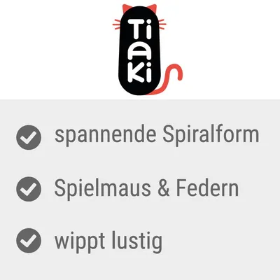 Tiaki. Spannende Spiralform, Spielmaus und Federn, wippt lustig.