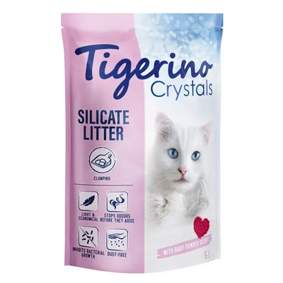 Tigerino Crystals klumpende Katzenstreu – Babypuderduft - 3 x 5 l