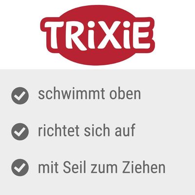 Trixie. Schwimmt oben, richtet sich auf, mit Seil zum Ziehen.