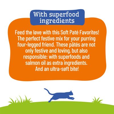 Cu ingrediente superalimentare, Soft Paté cu superalimente și ulei de somon ca ingrediente suplimentare, consistență ultra-moale, amestec festiv pentru prietenii patrupezi.