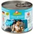 Lata de comida para gatos GranataPet DeliCATessen Wintertraum, paté sin cereales, con semillas de granada y aceite de linaza. Etiqueta en alemán e inglés, ilustración de gato naranja.