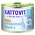 Kattovit Feline Diet AUFBAUKUR/Recovery mit Huhn, verbesserte Rezeptur. Tin with cat outline and muscle graphic. Some text in German.