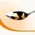 A metal spoon filled with golden liquid, shown close up to illustrate product texture or serving suggestion.