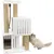 White cat tree with sisal-wrapped posts, rope toy and two levels. Beige cat examines the upper level.