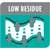 Low residue feature highlighted with arrows and a diagram indicating reduced waste or residue.