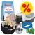 Produktset mit Rocco Mealtime Junior Hundefutter, Rosie's Farm Mini Hearts Snacks, Transportbox, Hundebett, Bürste, Shampoo, Futternapf, Leine und Kotbeutel. Prozentzeichen für Rabatt.