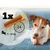Chew snack for dogs, once daily, suitable for dogs weighing 5-10 kg. Shown: dog chewing a snack.