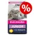 Pachet Eukanuba Junior 2 kg, imagine cu pisică, text vizibil: 1-12 Monate, mit frischem Huhn, simbol reducere procentuală pe fundal roșu. Pachet Eukanuba Junior 2 kg, imagine cu pisică, text vizibil: 1-12 Monate, mit frischem Huhn, simbol reducere procentuală pe fundal roșu.