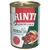 Rinti Kennerfleisch mit Hirsch, getreidefrei. Blik hondenvoer met afbeelding van vlees en groenten op het etiket. Rood zegel: Rinti seit 1983 Original. Tekst deels in het Duits.