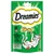 Dreamies, 60 g, pamlsky pro kočky s příchutí šanty kočičí. Vyobrazené křupavé polštářky, text: vitamíny a minerály, méně než 2 kcal na kus. Obal zelený s kreslenou kočkou.