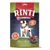 RINTI Extra Mini-Bits, mit 80% Ente, mit Ananas & Kiwi, vzduchem sušené, bez masové moučky. Na obalu pes a miska s pamlsky.