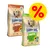 To poser Happy Dog NaturCroq hundefoder: Rind & Reis og Lamm & Reis. Stor gul procenttegn indikerer tilbud eller rabat. To poser Happy Dog NaturCroq hundefoder: Rind & Reis og Lamm & Reis. Stor gul procenttegn indikerer tilbud eller rabat.