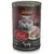 Leonardo Cat Food, ricco di manzo, Made in Germany, Super Premium Quality, lattina da 400g con immagine di carne e gatto.
