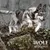 Wolf of Wilderness. Markenlogo mit springendem Wolf in natürlicher Umgebung.