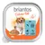 Barquette Briantos Delicious Paté 300 g, recette sans céréales pour chien adulte, avec saumon et pois, sans sucre ajouté, sans conservateurs artificiels. Texte en anglais.