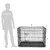 Comparaison de taille : cage en métal noir avec bac, dimensions indiquées B (largeur), T (profondeur), H (hauteur), à côté d’une silhouette humaine de 180 cm pour référence.