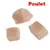 Trois morceaux de friandises pour animaux, couleur beige clair, avec le texte visible « Poulet » en haut à droite.