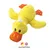 Yellow plush toy in duck shape with orange beak and wings. Note: Available in various colours.